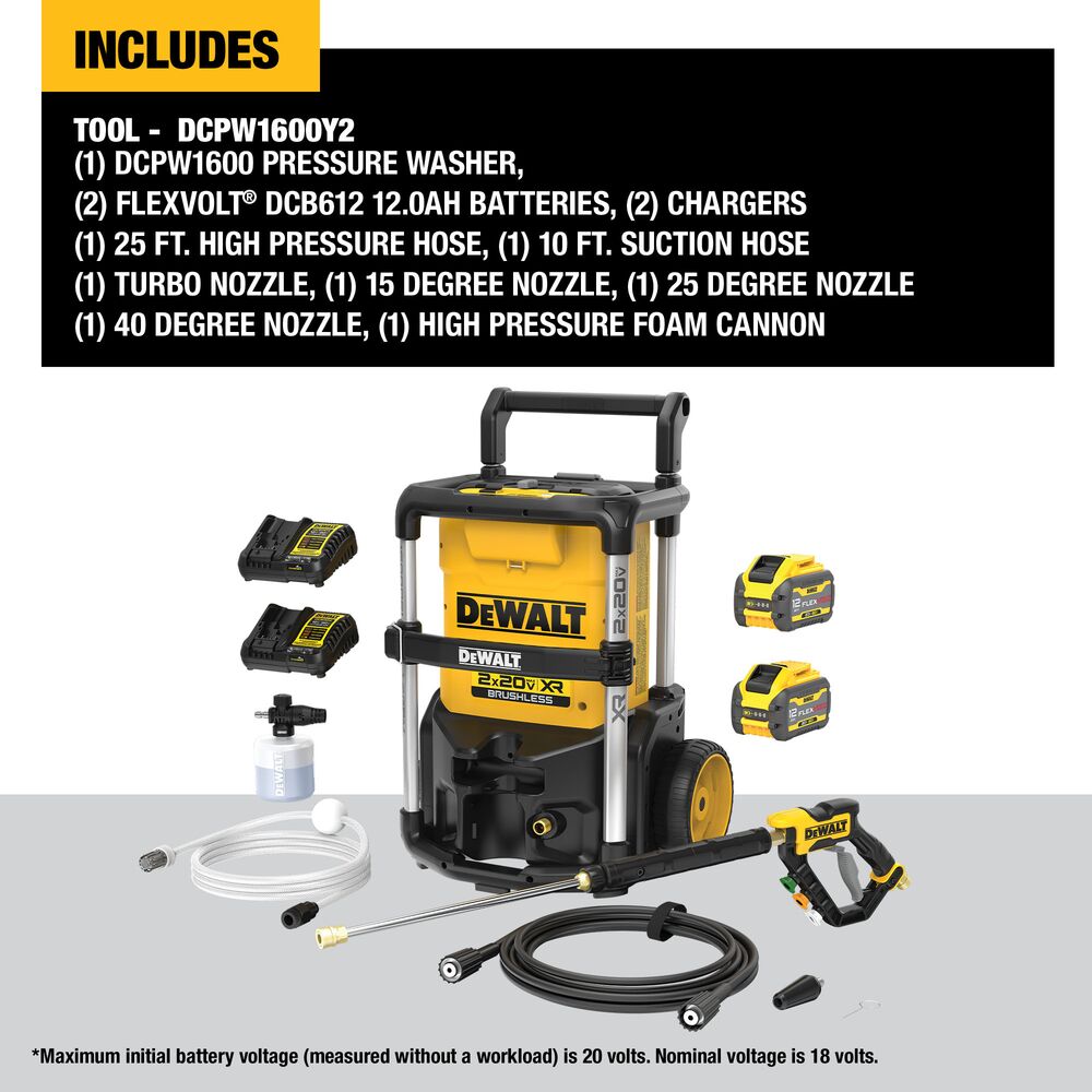 DeWALT DCPW1600Y2 DeWALT 2X20V 1600 PSI Pressure Washer Kit – MaxTool