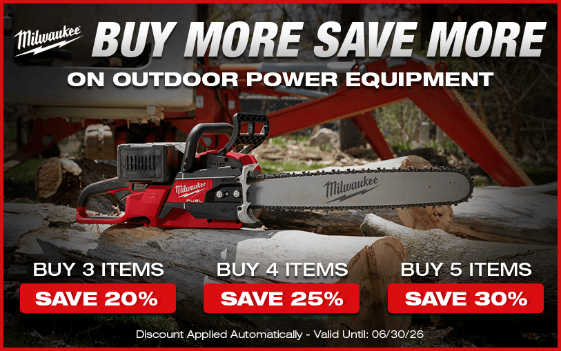 Milwaukee Buy More Save More on Outdoor Power Equipment. Up to 30% off with 5+ items