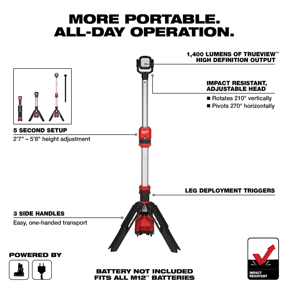 Milwaukee 2132-80 M12 12V 1,400 Lumen Tower Light - Bare Tool