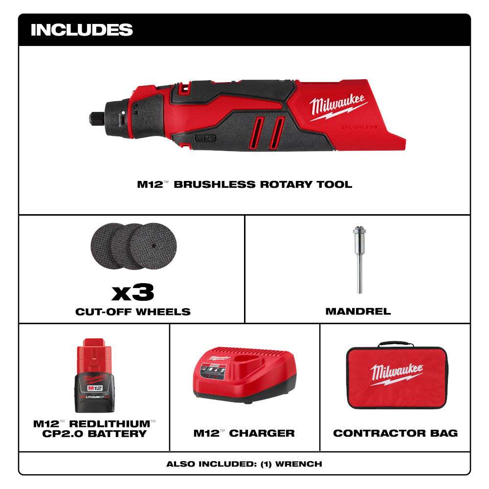 Milwaukee 2525-21 M12 12V Li-Ion Cordless Brushless Rotary Tool Kit ...