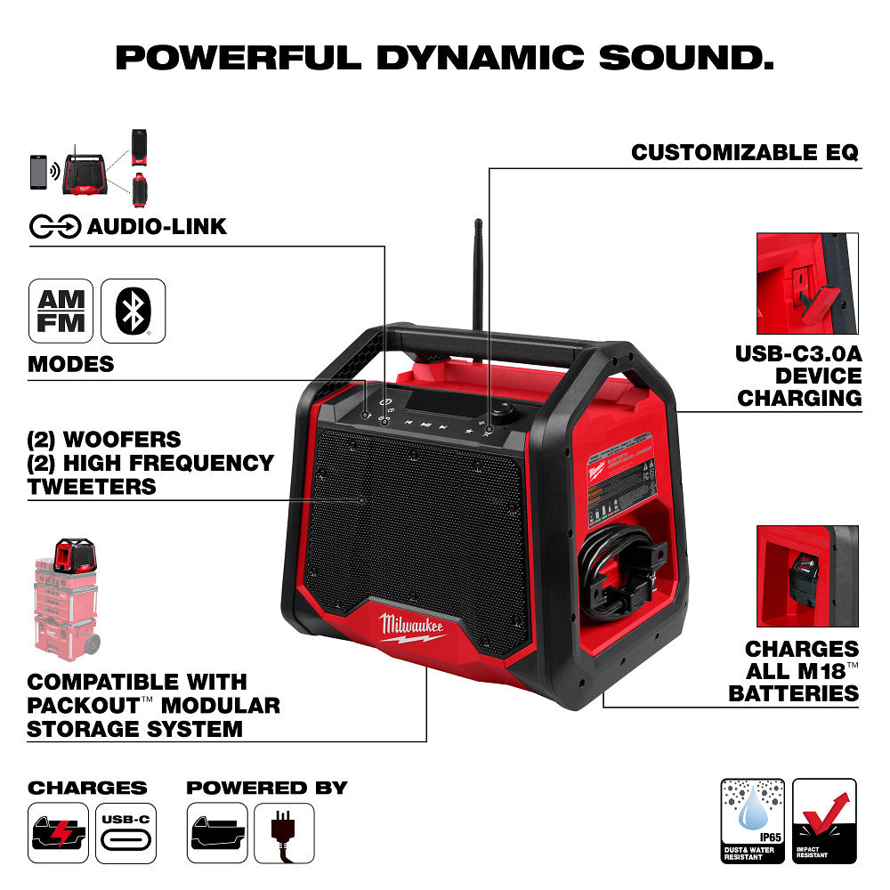 Milwaukee 2956-20 M18 18V Bluetooth Jobsite Radio/Charger - Bare
