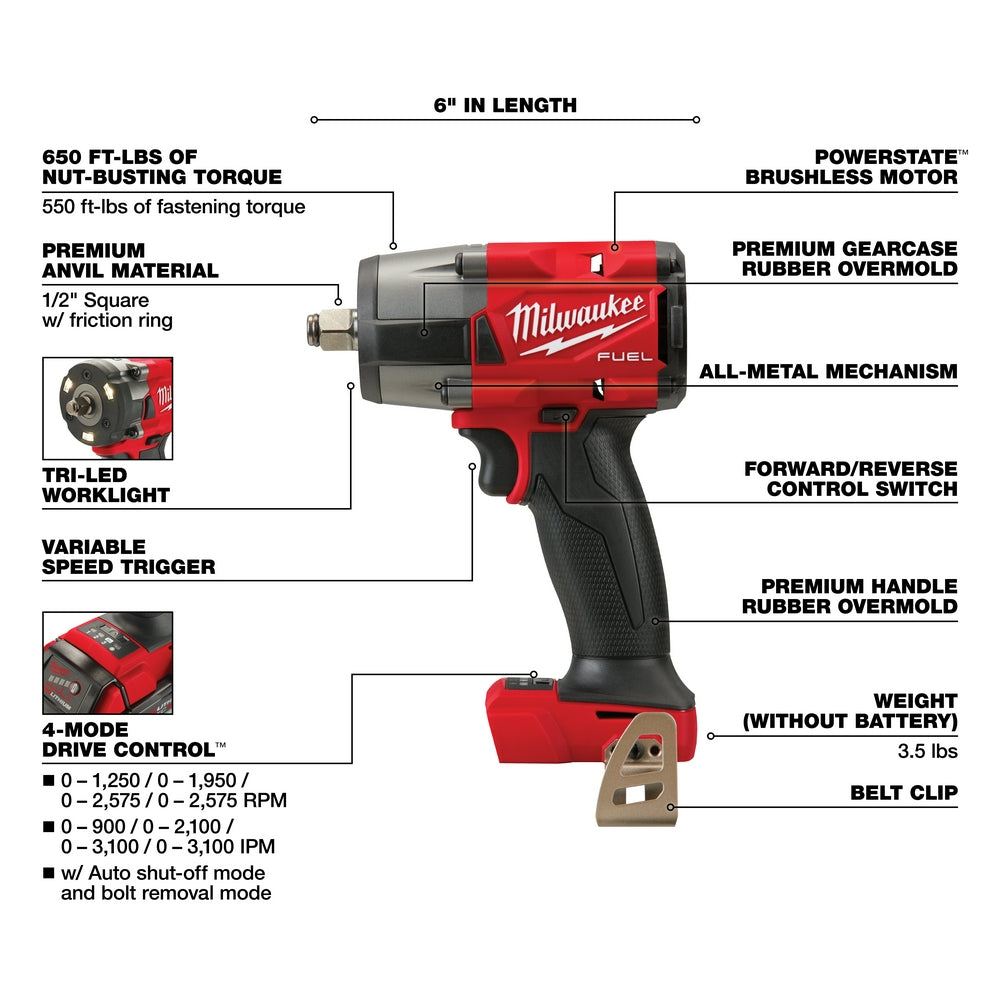 Milwaukee 2962-20BT6 M18 Mid Torque Impact w/ HIGH OUTPUT XC6.0