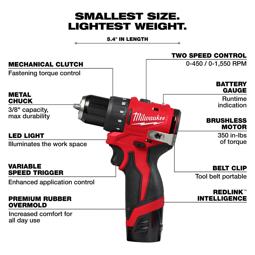 Chart Milwaukee Drill Cordless Milwaukee 3401-22 M12 12V 3/8