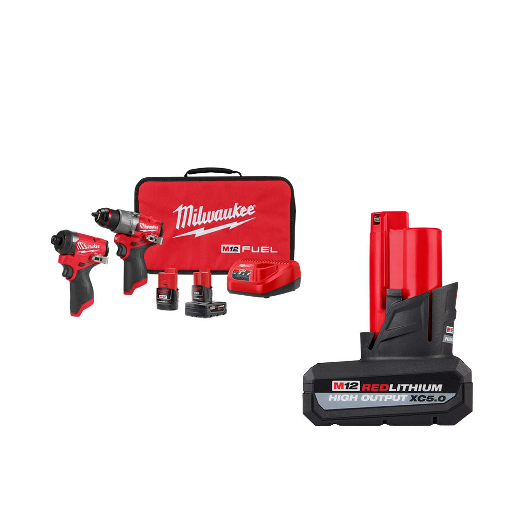 Milwaukee 3497-22X5 M12 FUEL 12V 2-Tool Cordless Combo Kit w/ 5AH Batt ...