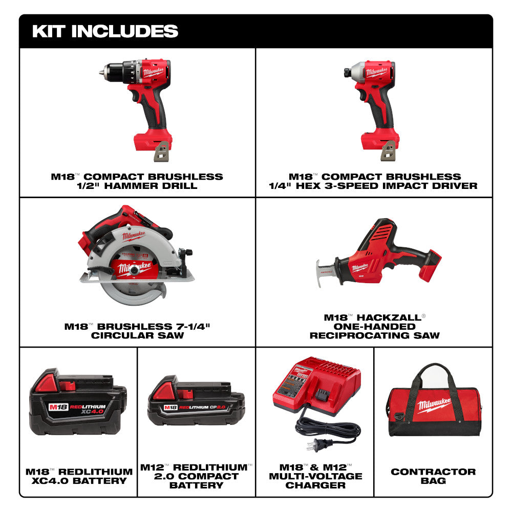 Milwaukee 3693-24CX M18 18V Cordless Tool Combo Kit w/ Battery