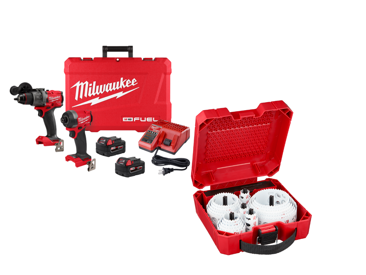 Milwaukee 3697-22HS M18 FUEL 18V 2 Cordless Tool Combo Kit w/ Hole Saw ...