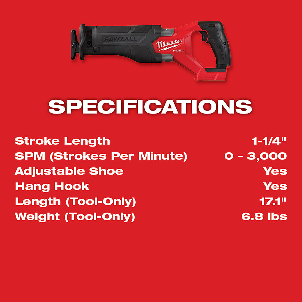 Milwaukee 3697-22SW M18 FUEL 18V 2-Tool Combo Kit w/ M18 SAWZALL