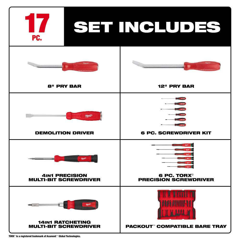 Milwaukee 48-22-0158 Screwdriver/Pry Bar Set w/ PACKOUT Storage
