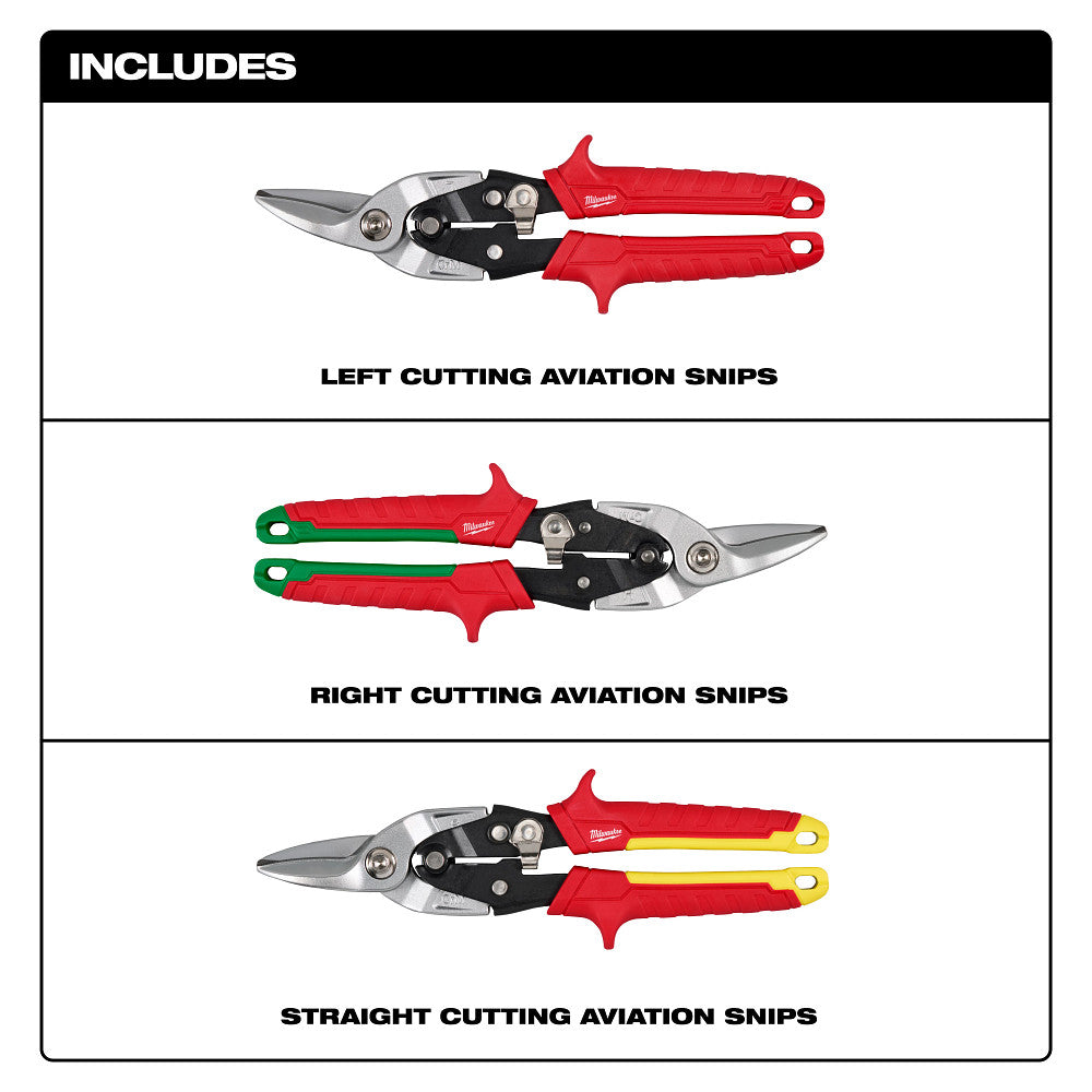 Milwaukee 48-22-4563 Durable Aviation Snip Set w/ Color Coded
