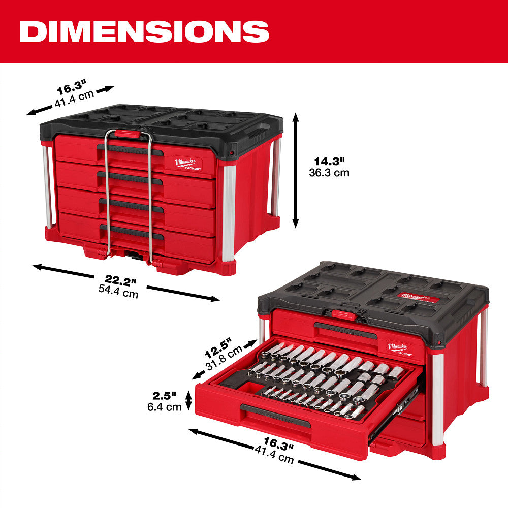 Milwaukee 48-22-9492 Metric/SAE Wrench Set w/ PACKOUT 4 Drawer