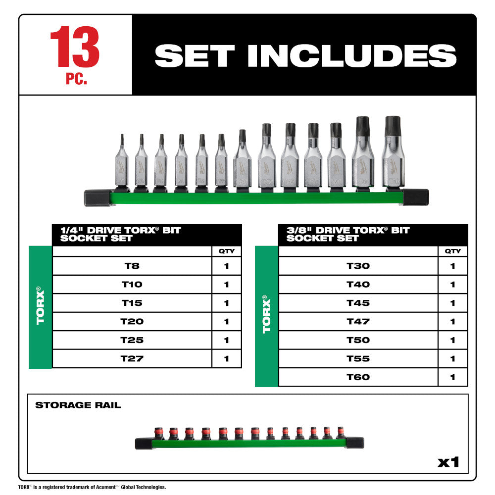 US PRO 1/4 Inch Drive Impact Star Torx Bit Socket Set – 8 Piece (T6 To T30) – Model 7519
