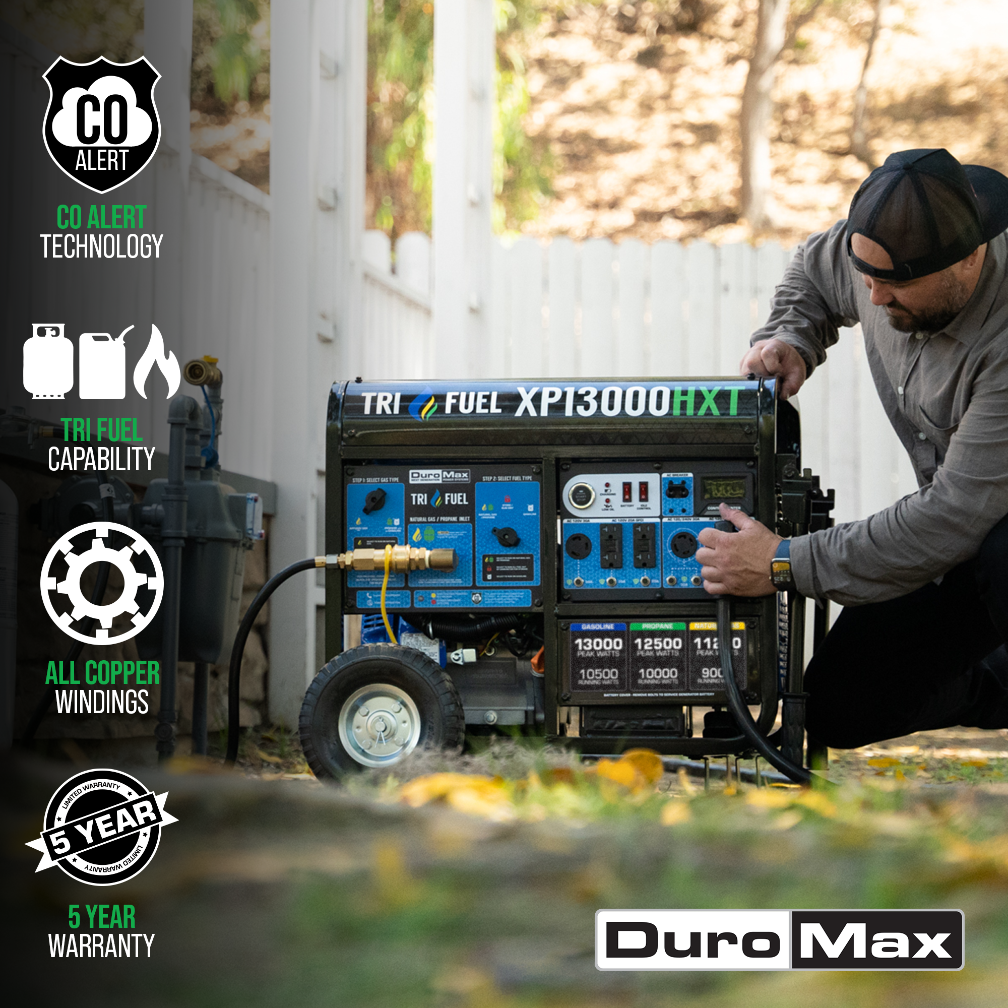 DuroMax XP13000HXT 13,000 Watt Electric Start Tri-Fuel Portable