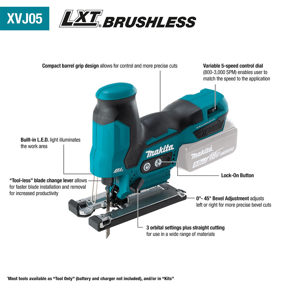 Makita XVJ05Z 18V LXT Brushless Cordless Barrel Grip Jig Saw
