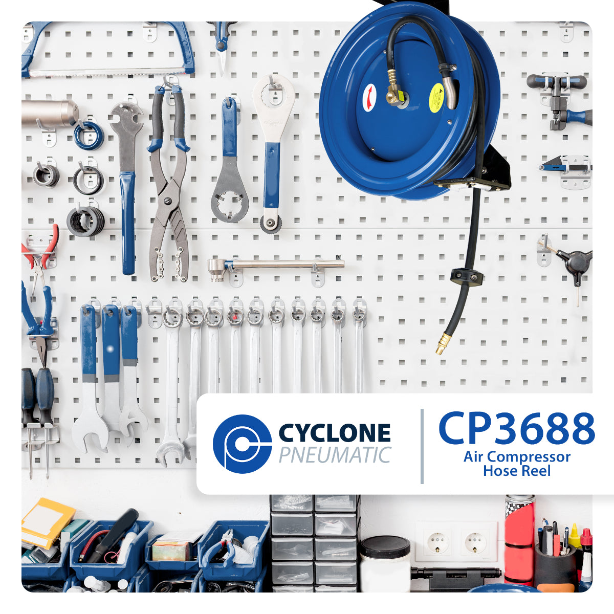 Cyclone Pneumatic CP3688 3/8” x 50' Retractable Air Hose Reel w