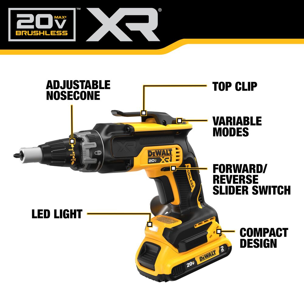 20V MAX* XR® Brushless Drywall Screwgun and Cut-Out Tool Combo Kit (2.0Ah)