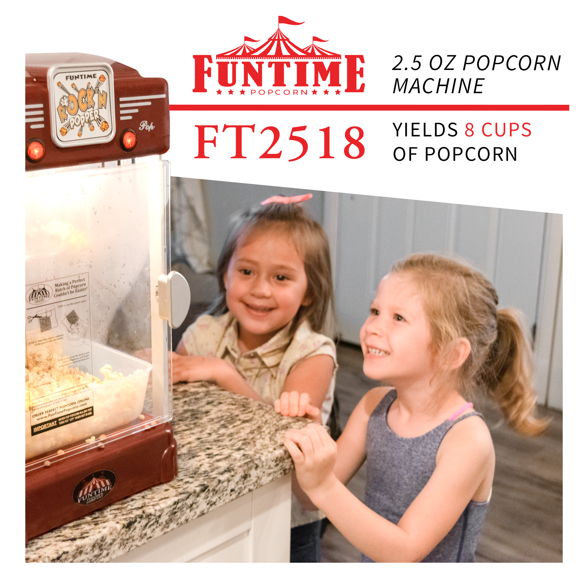 FunTime FT2518 2.5oz Rock'N Popper Popcorn Machine Maker Retro Style –  MaxTool
