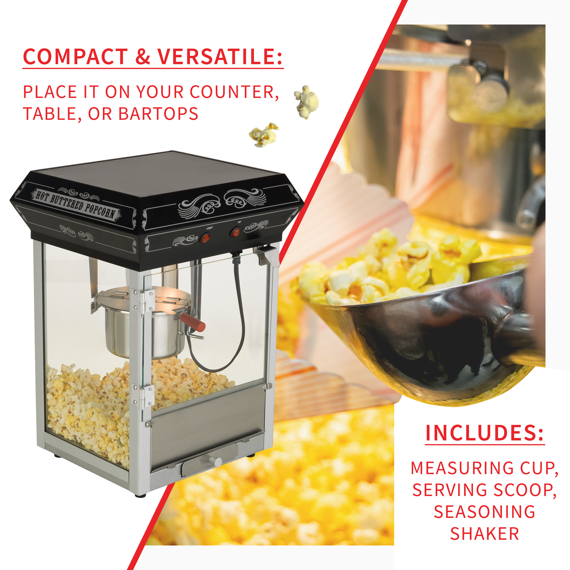 Tabletop Popcorn Machine Maker Popper 4-oz Stainless-Steel Kettle