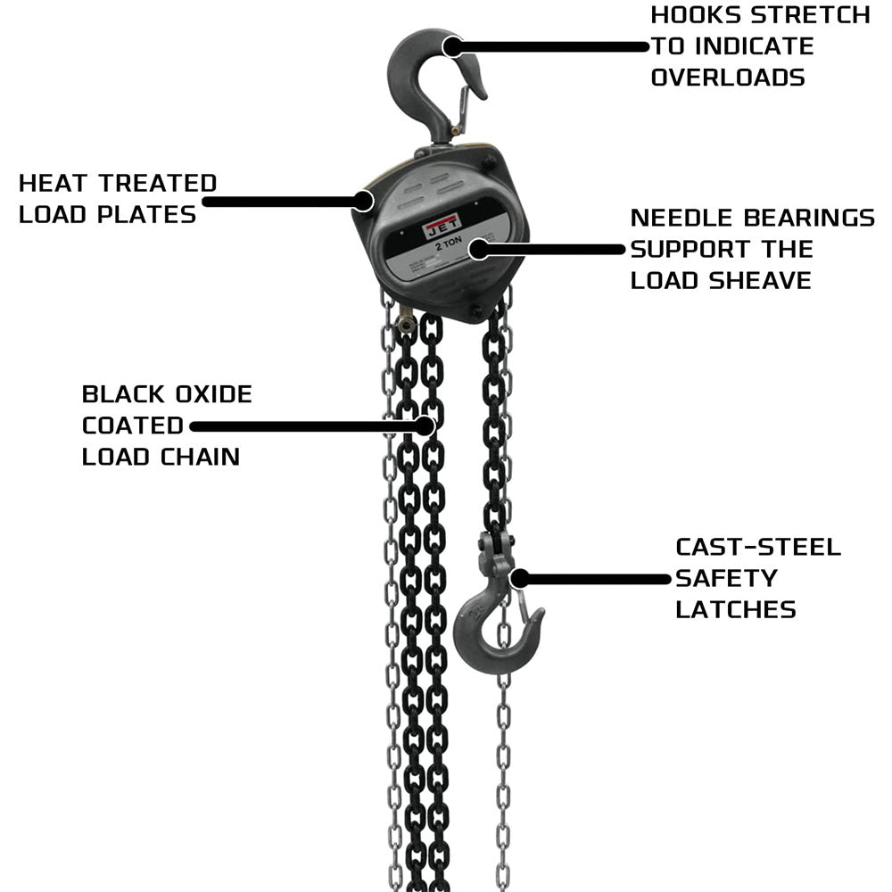 JET 101932 S90-200-20 2 Ton Hand Chain Manual Hoist w/ 20' Lift