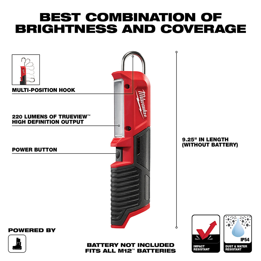milwaukee 2355-21 m12 800-lumen led metal flashlight kit Milwaukee 2351-20 M12 12V Led Stick Light