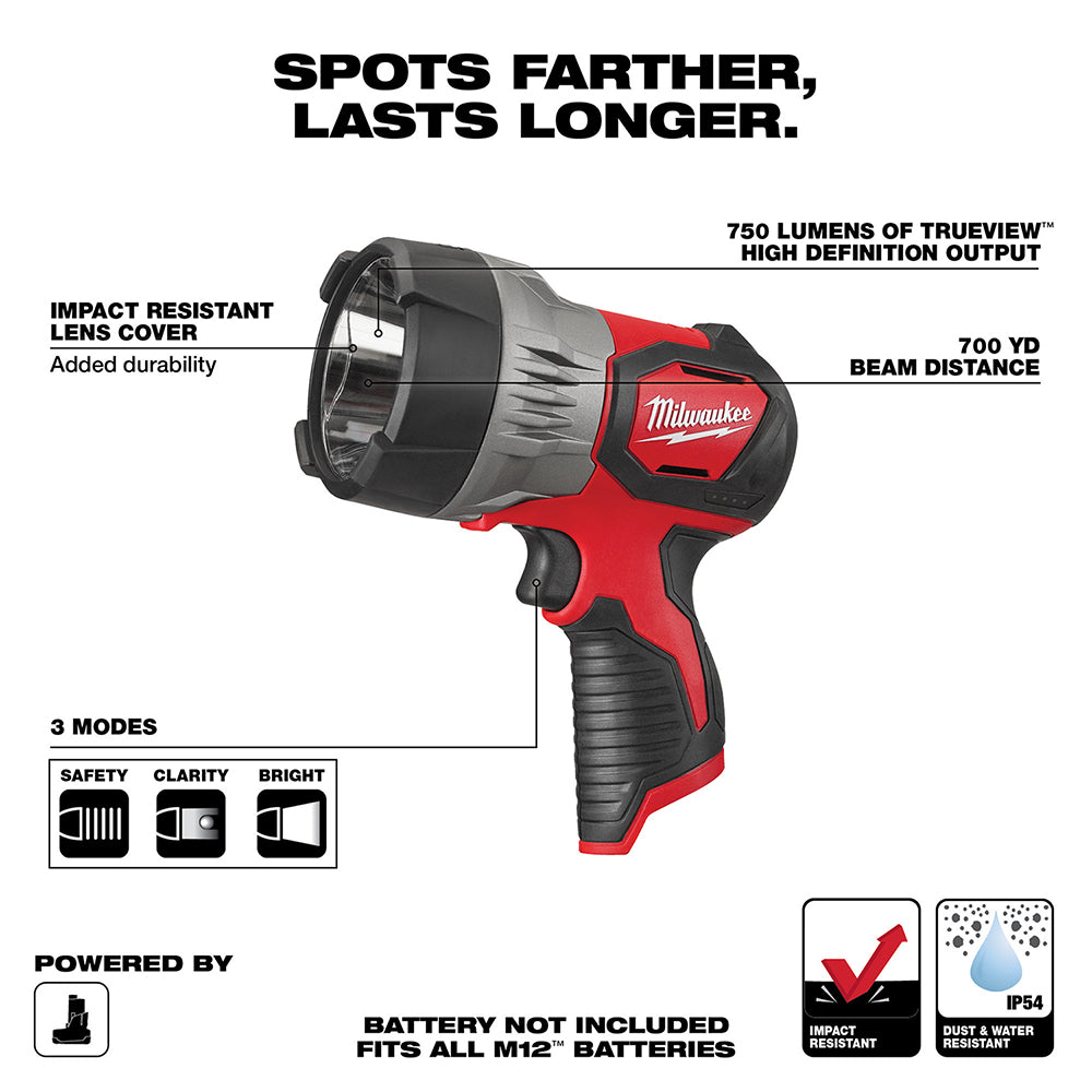 milwaukee 12 volt flashlight lens Milwaukee 2353-20 M12 12V Trueview Led Spotlight