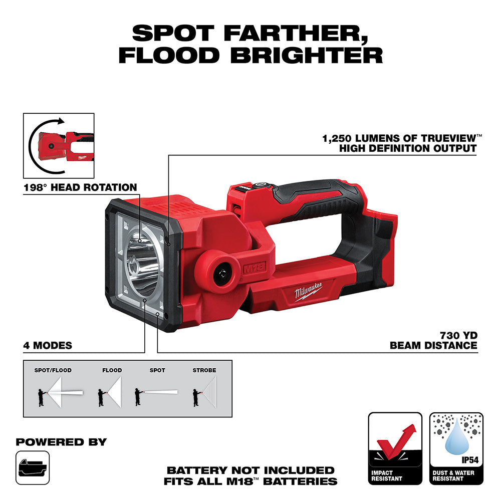 largest milwaukee flashlight 2735-20 M18 LED Work Light time up Milwaukee Rechargeable 250L Penlight with