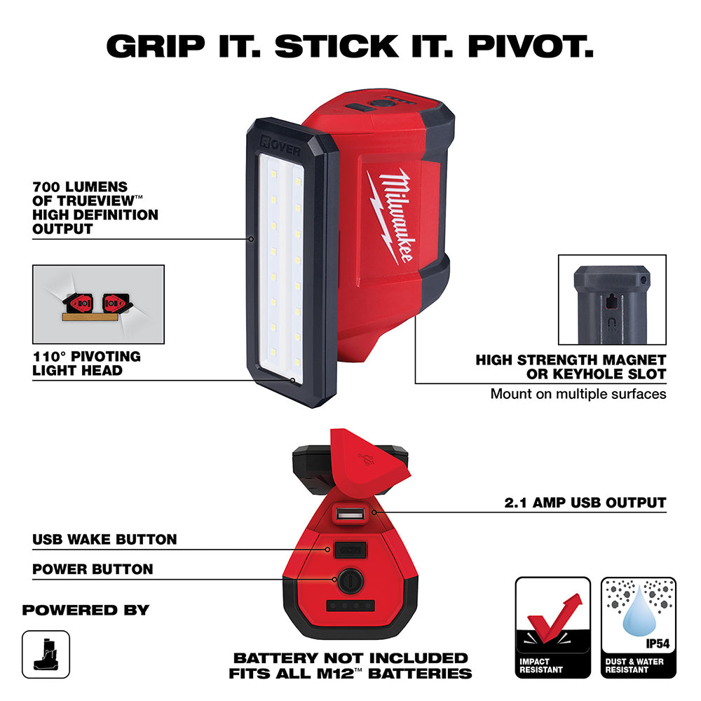 milwaukee 12 volt led flashlight Milwaukee 2367-20 M12 12V ROVER Cordless Service/Repair Flood Light