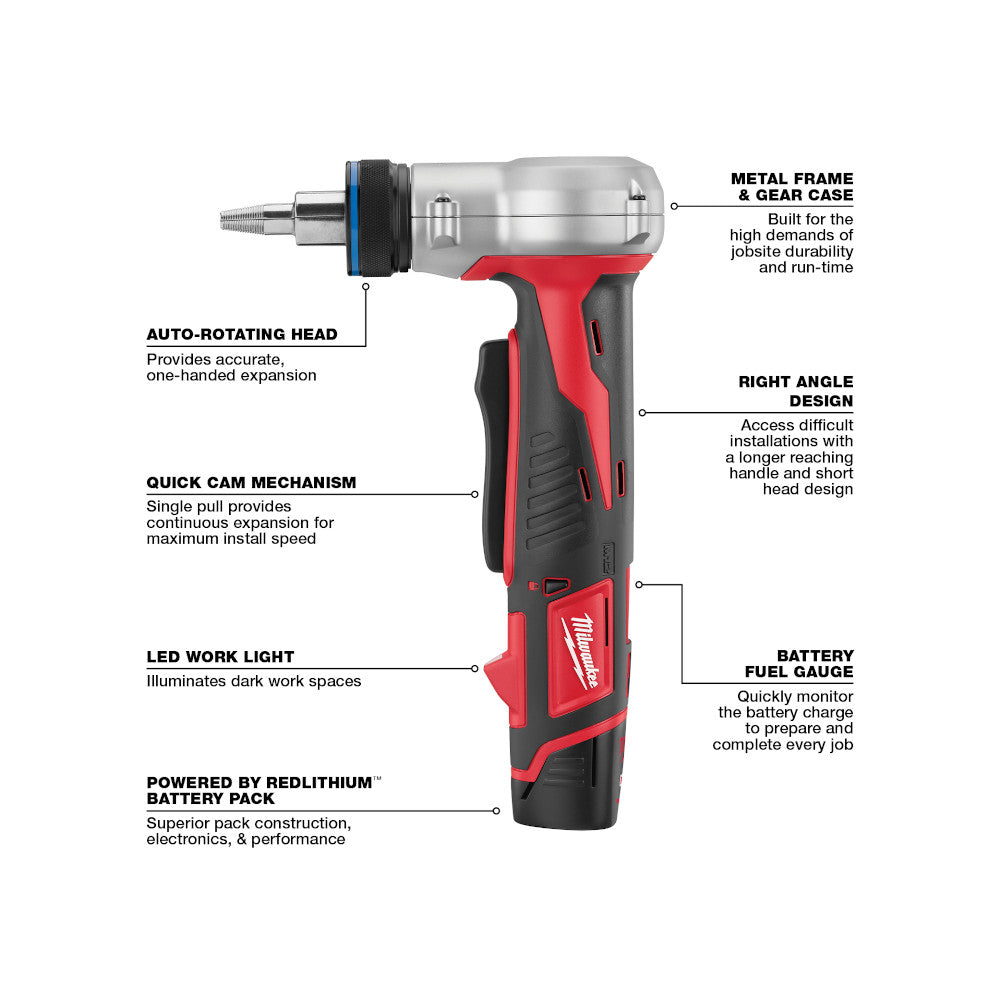 Milwaukee M12 Lithium-Ion Propex Expansion Tool Kit (2432-22) - PEX Expansion Tool, 12V