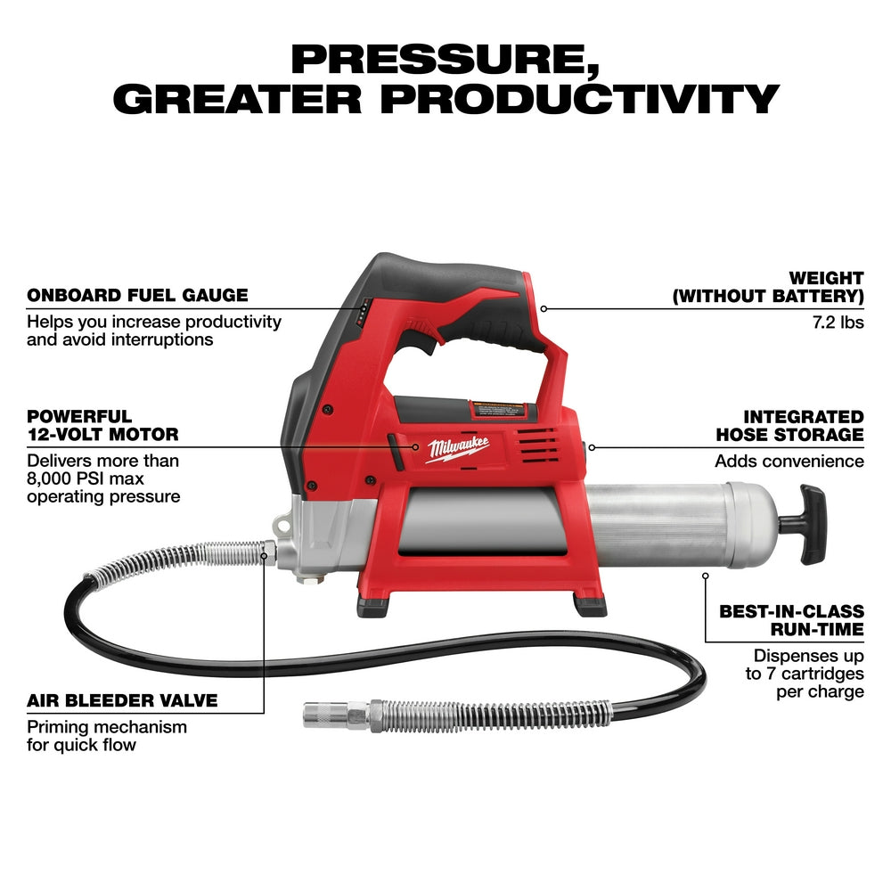 Milwaukee 2446-20 M12 12V 14-Inch Lithium-Ion Grease Gun Bare