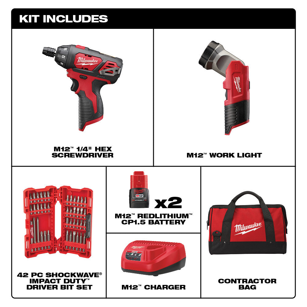milwaukee 2482-22 12-volt cordless lithium-ion screwdriver flashlight combo kit Milwaukee 2482-22 M12 12V Cordless Lithium-Ion Screwdriver Flashlight Combo Kit