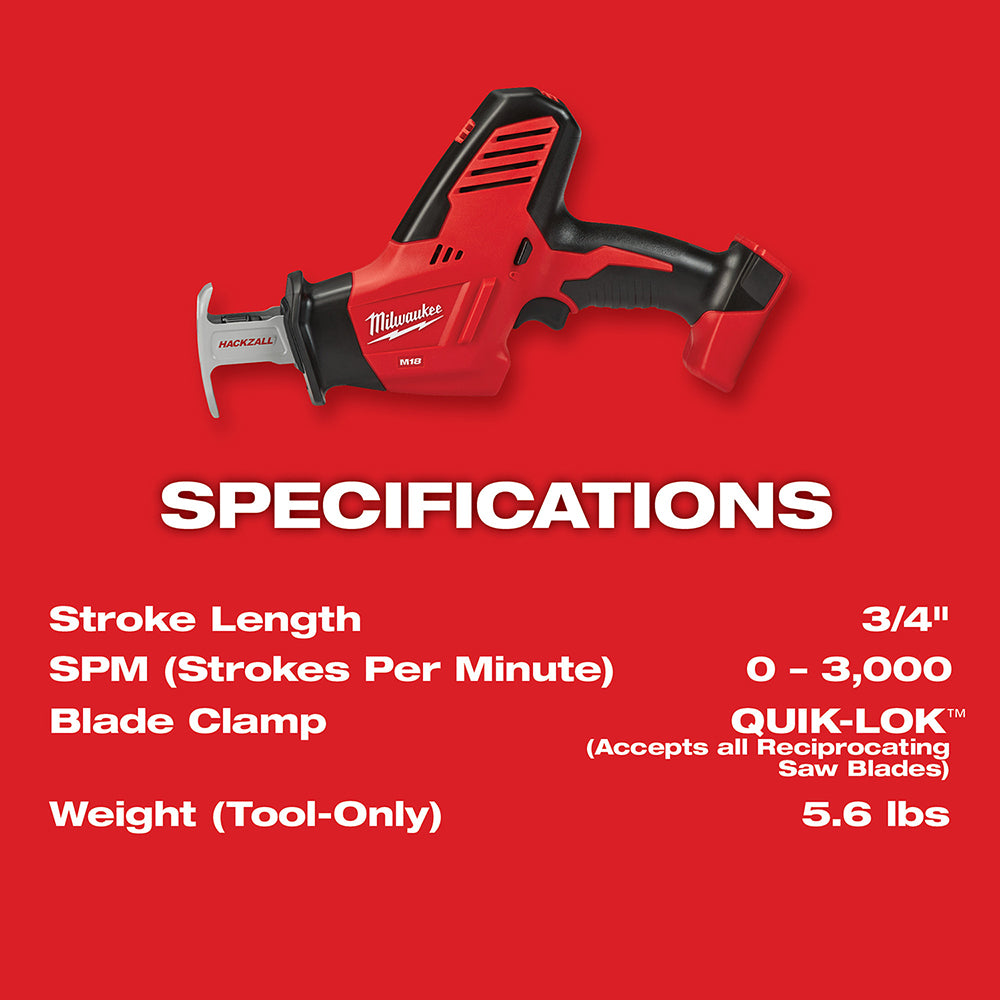 Milwaukee 2625-20 M18 18V HACKZALL Reciprocating Saw - Bare Tool