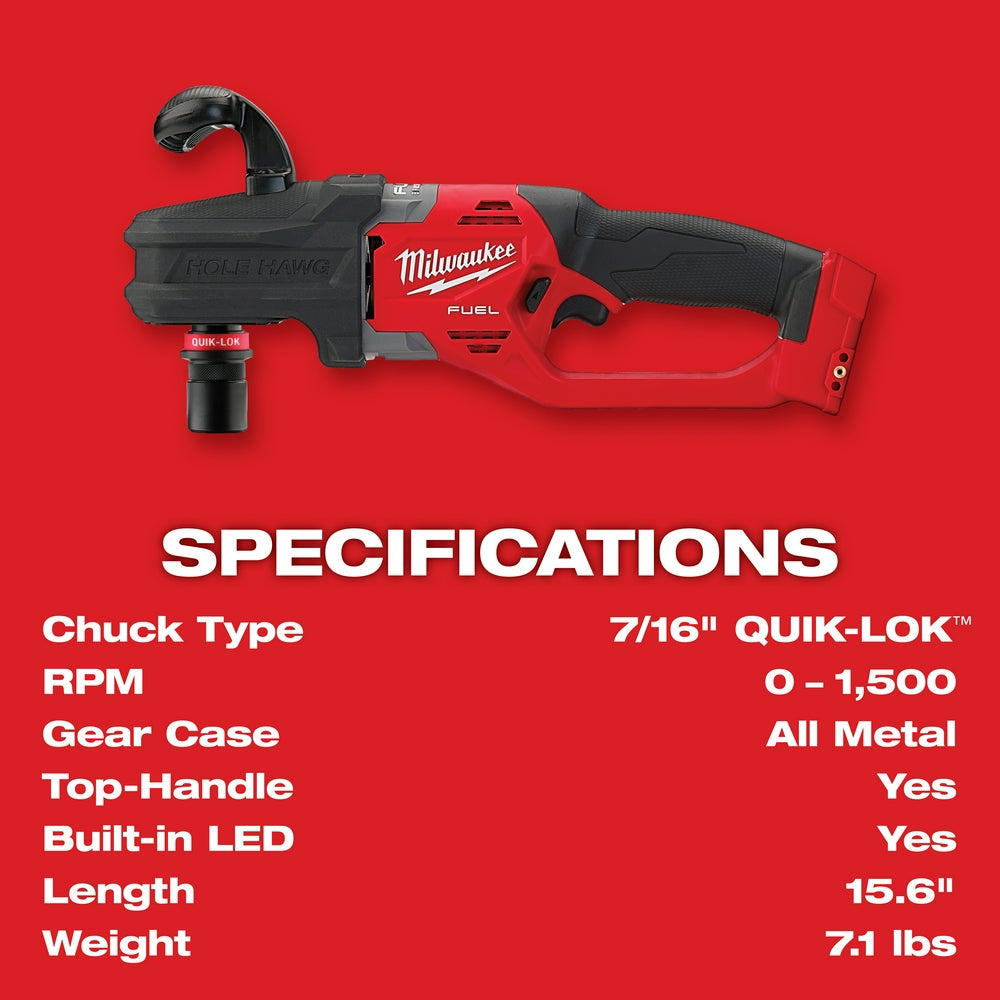 Milwaukee 2808-80 M18 FUEL 18V HOLE HAWG Right Angle Drill - Bare