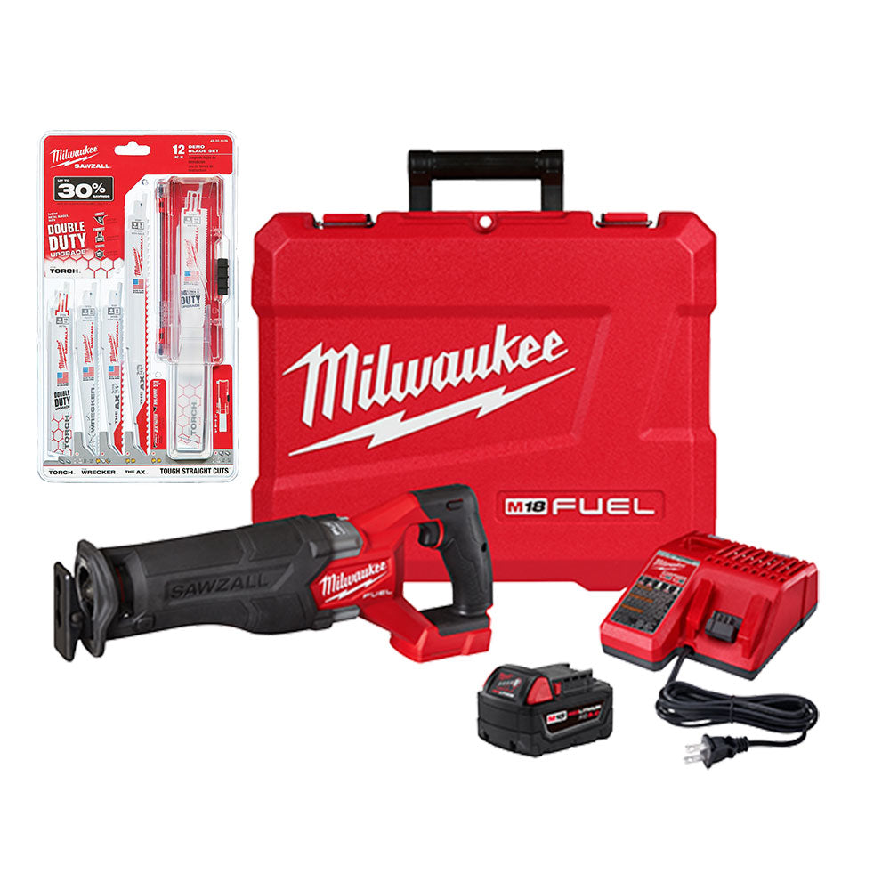 milwaukee drill saw saw flashlight Milwaukee 2821-21SZ M18 FUEL 18V SAWZALL Reciprocating Kit w/ 12 SAWZALL Blades