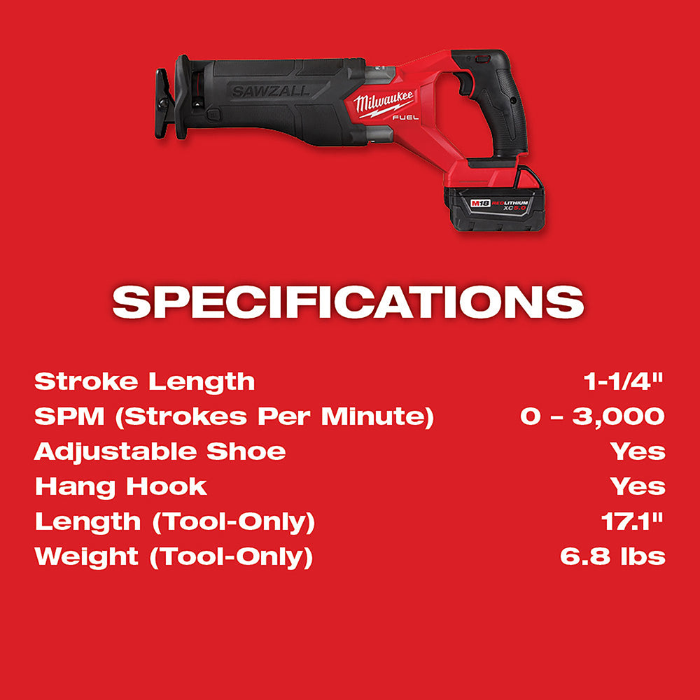 Milwaukee 2821-21SZ M18 FUEL 18V SAWZALL Reciprocating Kit w/ 12