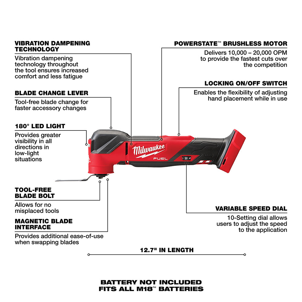 thumbnail image 2 of Milwaukee M18 FUEL 18V Cordless Oscillating Multi-Tool Kit (2836-21) – Brushless, Variable Speed, 1 Battery 2 of 4