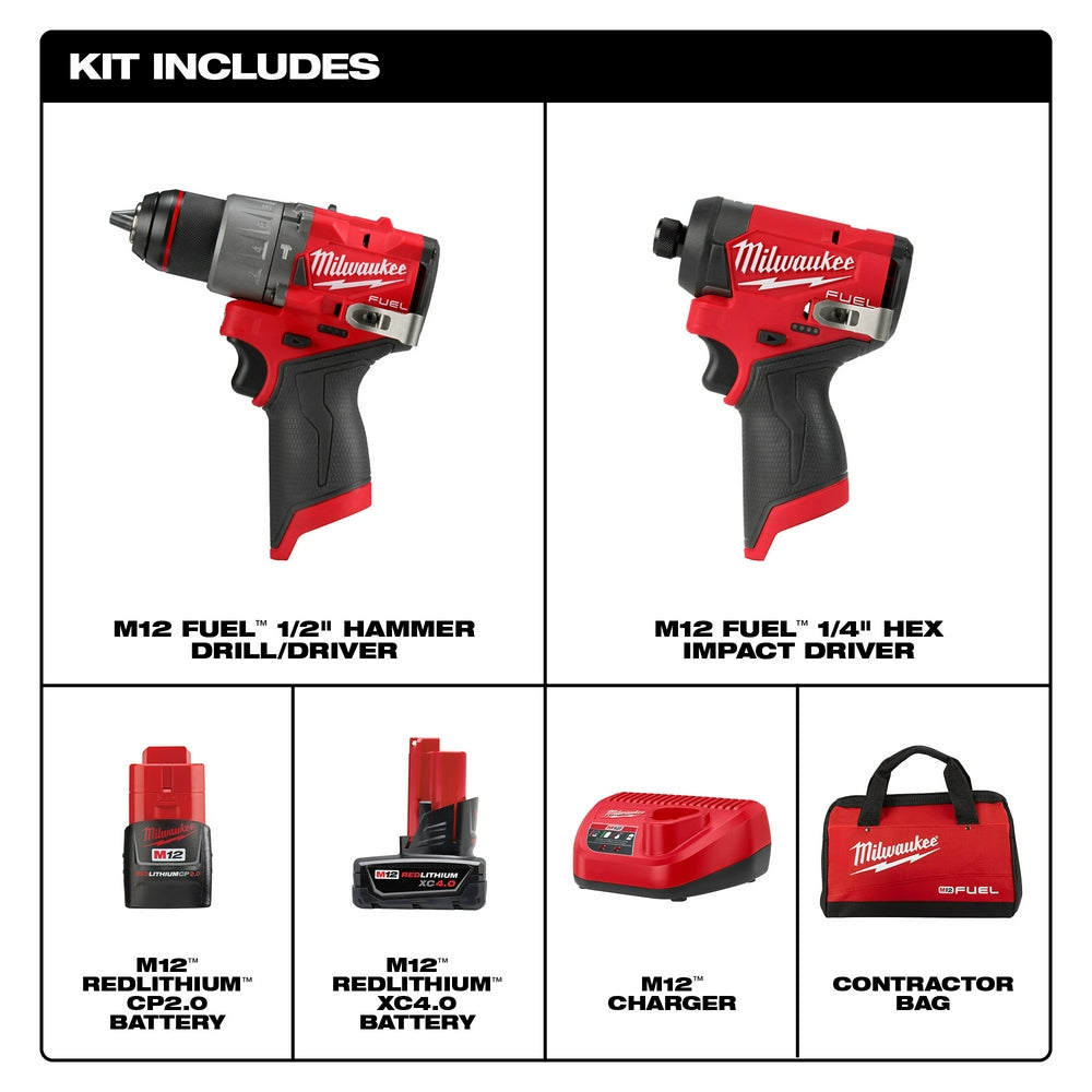 Milwaukee 3497-22 M12 FUEL 12V Cordless Li-Ion 2-Tool Combo Kit w/ 2 B ...