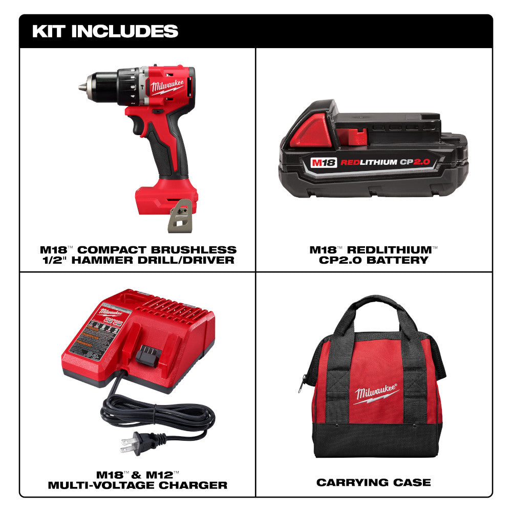 Milwaukee 3602-20 M18 18V Brushless Cordless 1/2 In. Compact Hammer Drill (Open Box)