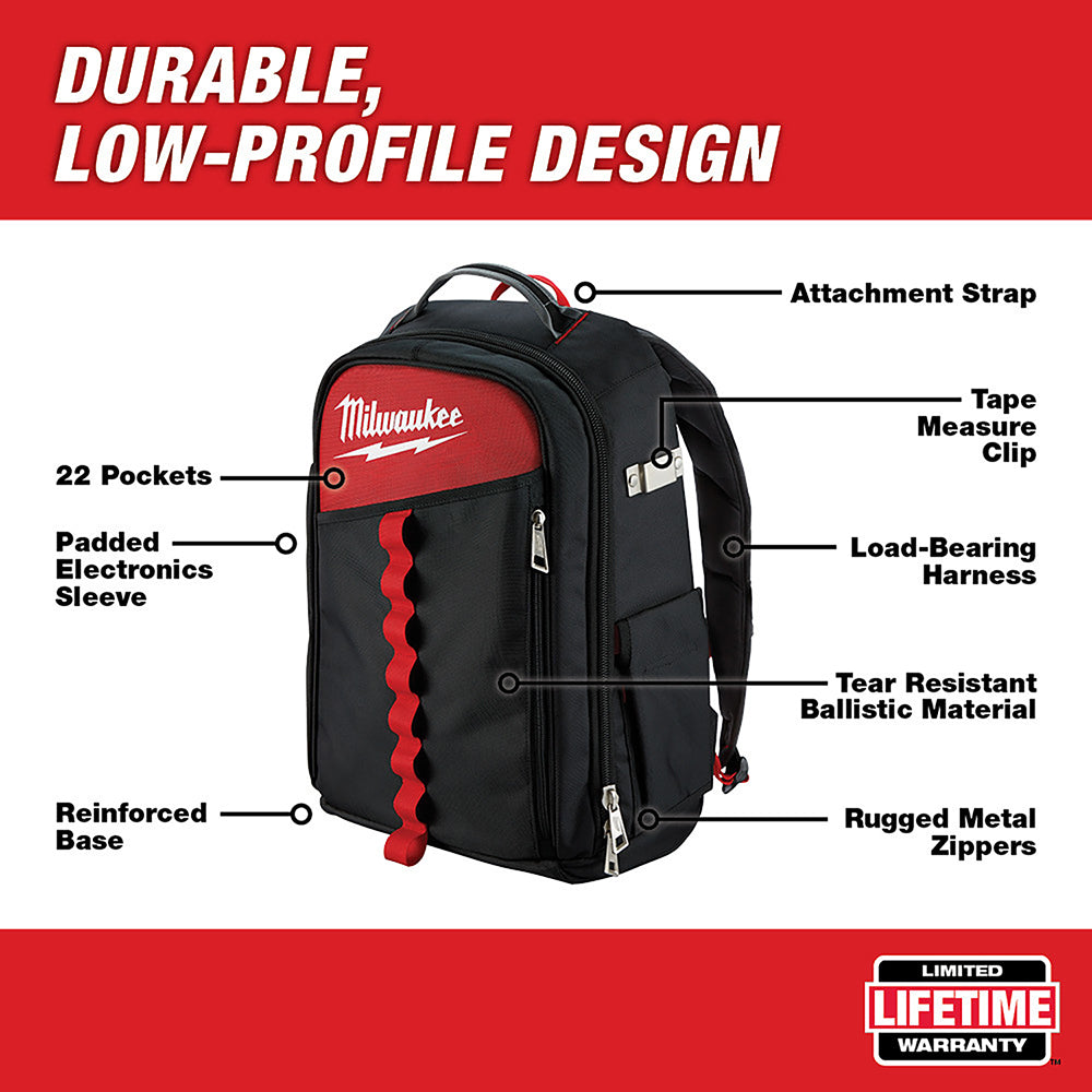 22 laptop backpack Milwaukee 48-22-8202 Reinforced Impact Resistant Low-Profile Backpack – MaxTool
