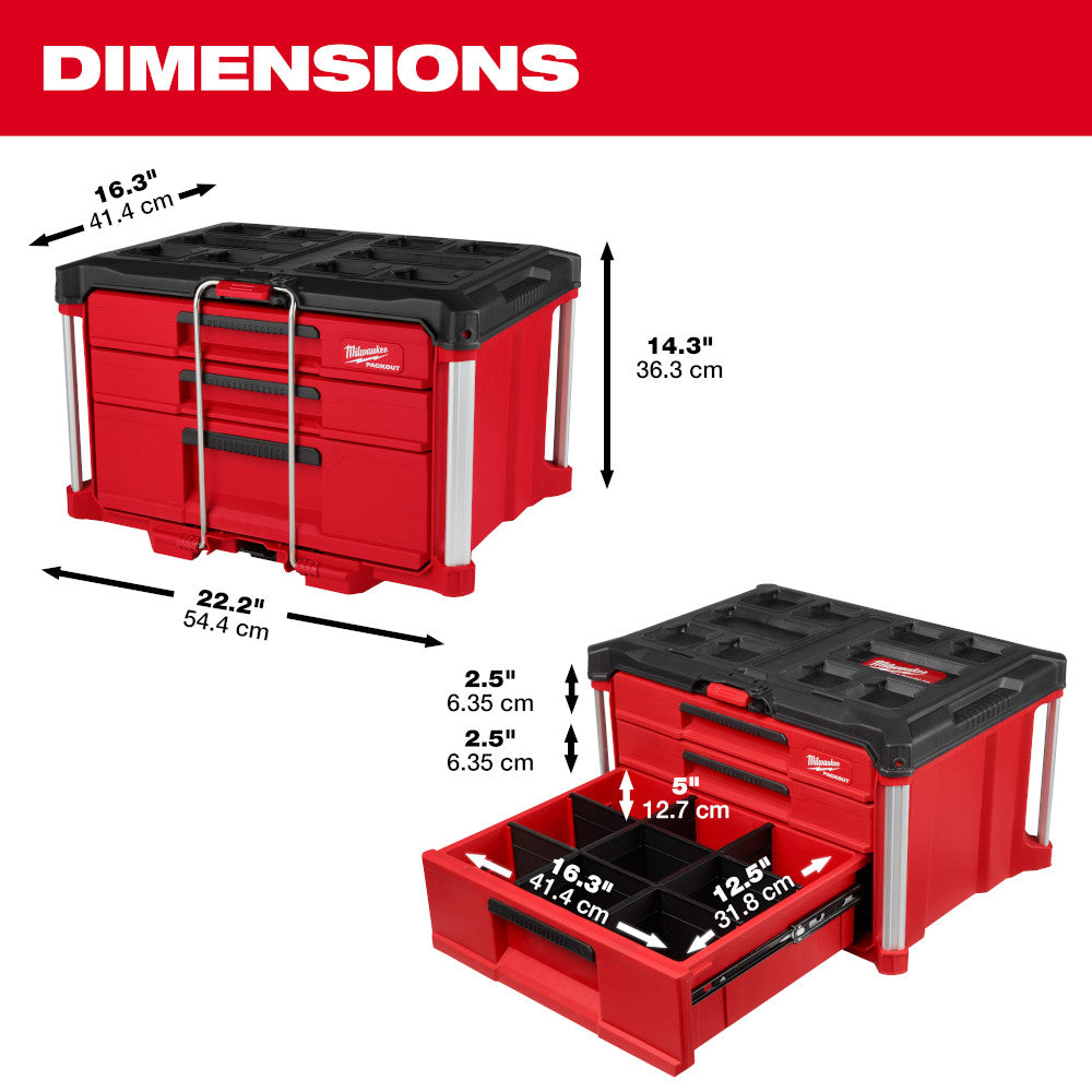 Milwaukee 48-22-8447 PACKOUT Multi-Depth 3-Drawer Tool Box – MaxTool