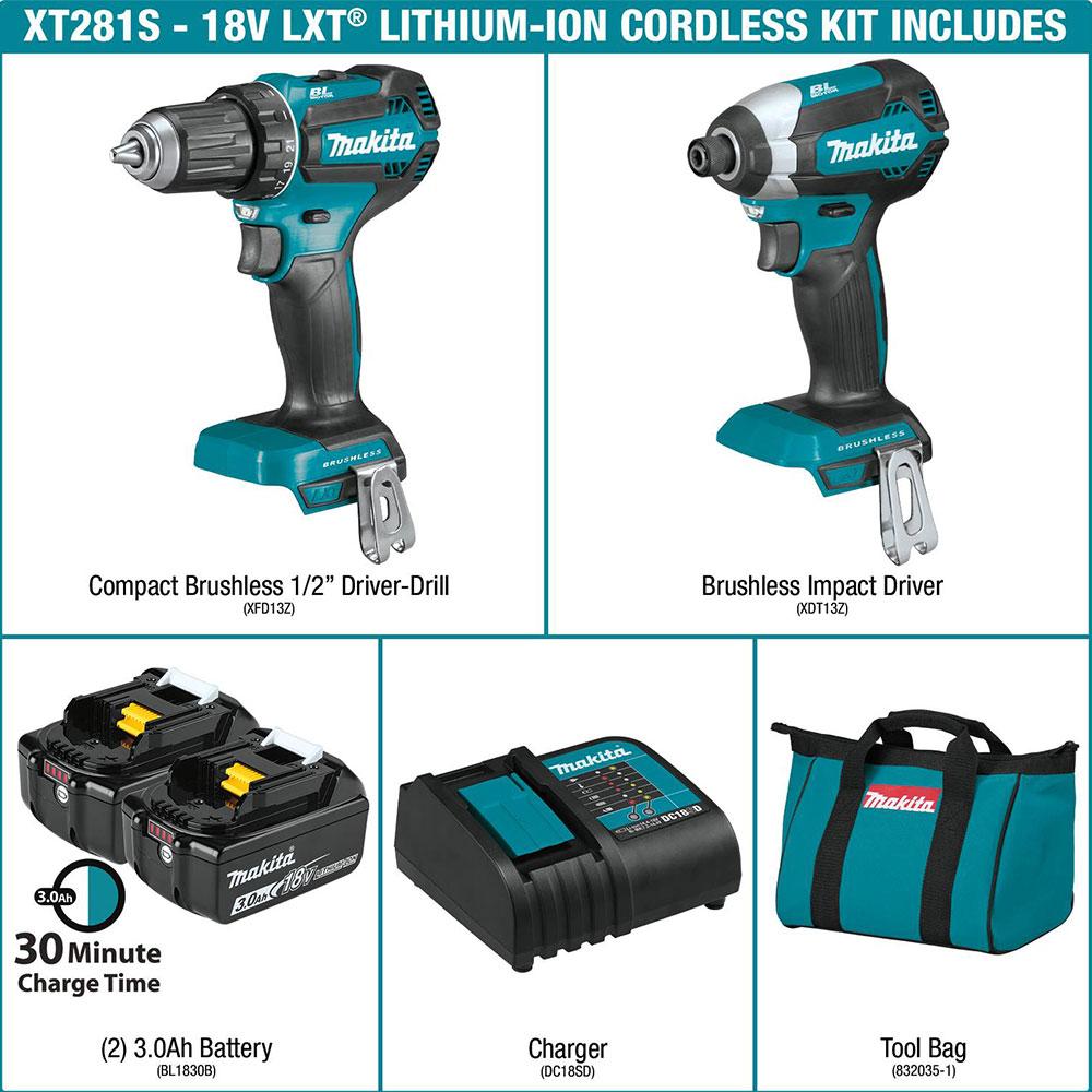 Makita XT281S 18 Volt 2-Tool Brushless Cordless Driver Combo